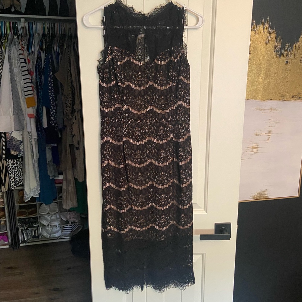 Black and nude lace midi dress